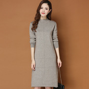 秋冬季针织大码毛衣女中长款韩版加厚羊绒羊毛衫连衣裙一件
