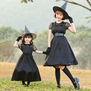 亲子万圣节cosplay黑色网纱巫婆角色扮演化妆派对服装魔法女巫裙