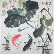 纯手绘四尺斗方，花鸟国画荷花装饰画，连年有余客厅字画玄关挂画