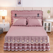韩版床裙床罩磨毛纯色蕾丝，床垫套单件婚庆公主，床单1.8米席梦思套