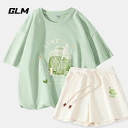 GLM薄荷曼波风运动套装女士夏装2024休闲两件套短袖短裤夏季