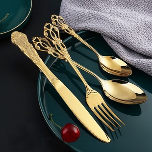 复古宫廷叉套装不锈钢牛排叉勺三件套欧式家用高档西餐具勺子