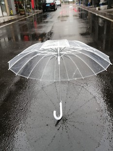 升级款16骨透明伞弯勾自动长柄伞抗风加固白色纤维骨架耐用雨伞