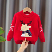 女宝毛衣2023打底加绒加厚红色内搭女童，圣诞服装婴儿童羊绒衫