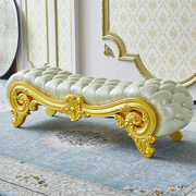 欧式床尾凳床前凳金色奢华实木卧室，沙发凳公主床真皮长条换鞋凳子