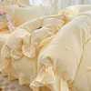 韩版华夫格床单四件套纯棉，全棉被套宿舍单人，床上三件套被罩床裙款