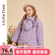 littletime女童棉服外套，冬装2023宝宝，单排扣儿童加厚保暖棉衣
