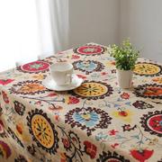 印尼异域地中海风情餐桌布桌旗亚麻民族风台布茶几布靠垫套花布艺