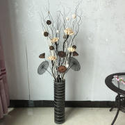 定制干花干枝客厅落地装饰花龙柳干枝藤球黑白色插花欧式风格花瓶