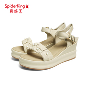 蜘蛛王女鞋(王女鞋)夏季增高时尚高跟鞋坡跟防水台纯色，一字带休闲凉鞋