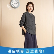 yun韫衬衫上衣女 春季时髦波点通勤上衣显瘦女士长袖翻领纯色衬衣