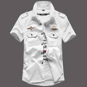 2023夏季空军一号户外短袖衬衫男纯棉青年大码休闲工装衬衣薄上衣