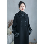 原创设计女装赫本风黑色双面羊毛大衣秋冬新高端气质休闲呢子外套