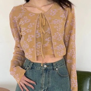 low classic韩国23春夏设计感印花系带开衫背心两件套针织衫