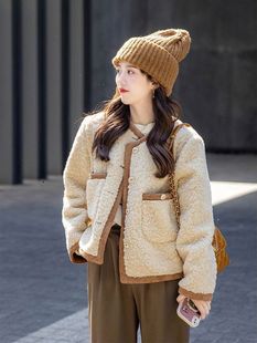 加绒加厚羊羔毛外套(毛外套，)女秋冬时尚，复古小香风甜美百搭软糯羊羔绒