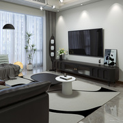 美式复古实木电视柜茶几组合黑色，高级感法式电视，机柜现代客厅家具