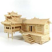立体拼图木质拼装房子，3d木制仿真建筑模型，手工木头屋diy益智玩具