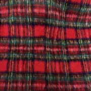 阿尔巴卡长毛毛料面料 红色底彩色格子编织羊毛时装布料 外套大衣