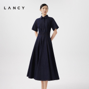 lancy朗姿2024春季短袖，长款宽松衬衫，式牛仔连衣裙女气质品牌