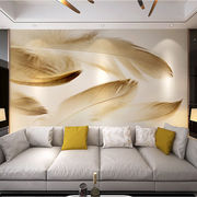 风简约电视背景墙壁纸金色羽毛，墙纸卧室艺术装饰墙布壁画高贵