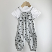 1-2岁女宝宝夏季吊带平角哈衣新生婴幼儿短袖T恤两件套爬服