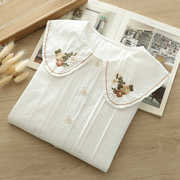 法式甜美重工刺绣娃娃领长袖白衬衫，女设计感小众独特别致纯棉上衣