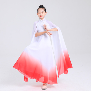 儿童礼服2022年中国风女童，弹古筝演出服，红色主持人舞台表演服