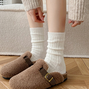 秋冬季加厚白色小腿袜女保暖羊毛黑灰色中筒袜堆堆袜咖啡色短袜子