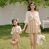 韩版ins2024波点防晒小外套连体裙式母女亲子装游泳衣两件套