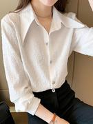 雪纺衬衫女设计感小众春秋装，2024韩版长袖，大码宽松职业白衬衣(白衬衣)