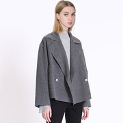 季候风薄款长袖双面毛呢大衣，a型宽松廓形舒适短款外套女0883da207