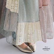日本直邮2023秋冬女装，中腰甜美针织，拼接蕾丝纱裙连衣裙长裙