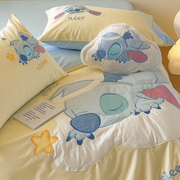 晚安猫卡通迪士尼史迪仔全棉，四件套可爱纯棉，床单款水洗棉床上用品
