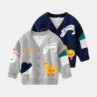 儿童毛衣开衫针织春秋装，韩版动物卡通，小男童洋气宝宝v领长袖外套