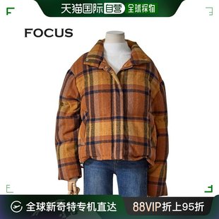 韩国直邮4cus羽绒服focus橙色，格子羽绒服填充(fw3l7jp0427)