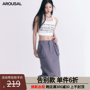 AROUSAL 后开拉链工装半身裙女春季设计感小众a字中高腰显瘦长裙