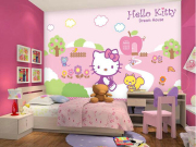 女孩儿童公主卧室墙，贴纸床头房门，hellokitty猫壁画壁纸粉色装饰画