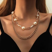 欧美时尚个性金属链条锁骨链，女人多层短款项链，气质珍珠颈链装饰品