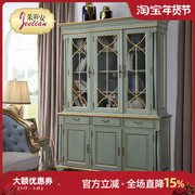 茱莉安欧式法式展示柜实木家具进口桃花芯木蓝色别墅卧室三门书柜