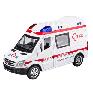 132奔驰救护车合金模型，回力声光仿真音效儿童男孩玩具代发