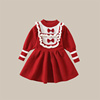 女童连衣裙秋冬加厚儿童毛衣，裙子童装生日礼服大红色过年婴儿衣服