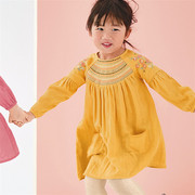 欧美童装女童纯棉连衣裙，秋季童裙儿童长袖t恤裙宝宝黄色针织裙子