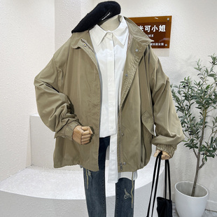 米米可2022秋季韩版复古慵懒学生风衣外套，女宽松工装棒球服潮