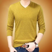 气质男装秋季针织长袖t恤春季韩版男士v领薄款毛衣打底衫青年上衣