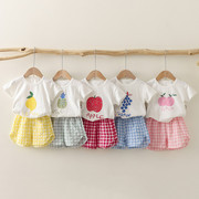 2024水果格子两件套儿童套装夏季男女童婴儿宝宝短袖短裤韩版