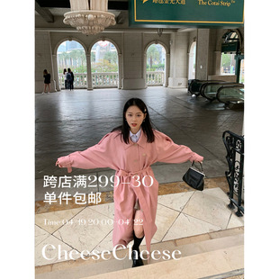 cheese'波兰小镇的春日'外套女秋季大衣休闲宽松黑色长款斗篷风衣