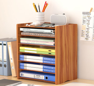 木质文件架办公室桌上a4纸四层分类资料收纳盒书桌加厚分层置物架