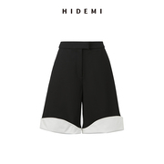 HIDEMI 黑白拼接双面极简设计感宽腿短裤