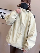 斜拉链设计感冲锋外套女2023年春秋季韩版休闲宽松棒球服上衣