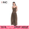 ETHOR设计师品牌IINC 23SS经典格纹收腰抽褶花苞抹胸吊带长裙